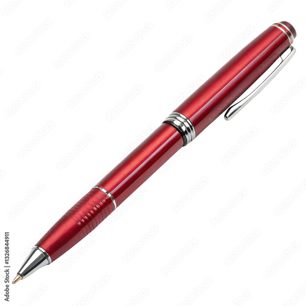 A sleek red pen with a polished finish and silver accents, designed for smooth writing isolated on transparent background. A sleek red pen with a polished finish and silver accents, designed for smooth writing isolated on transparent background.