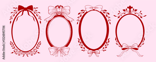 Vintage hand-drawn frames with bows and botanical elements in monochrome blue ink. Ideal for wedding invitations, certificates, and elegant branding.