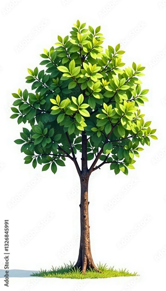 Fototapeta premium Simple elegant tree isolated on white background, calm, leaves, branches