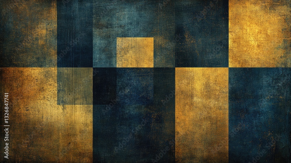 Abstract gold blue checkered pattern, textured background, design element Abstract gold blue checkered pattern, textured background, design element