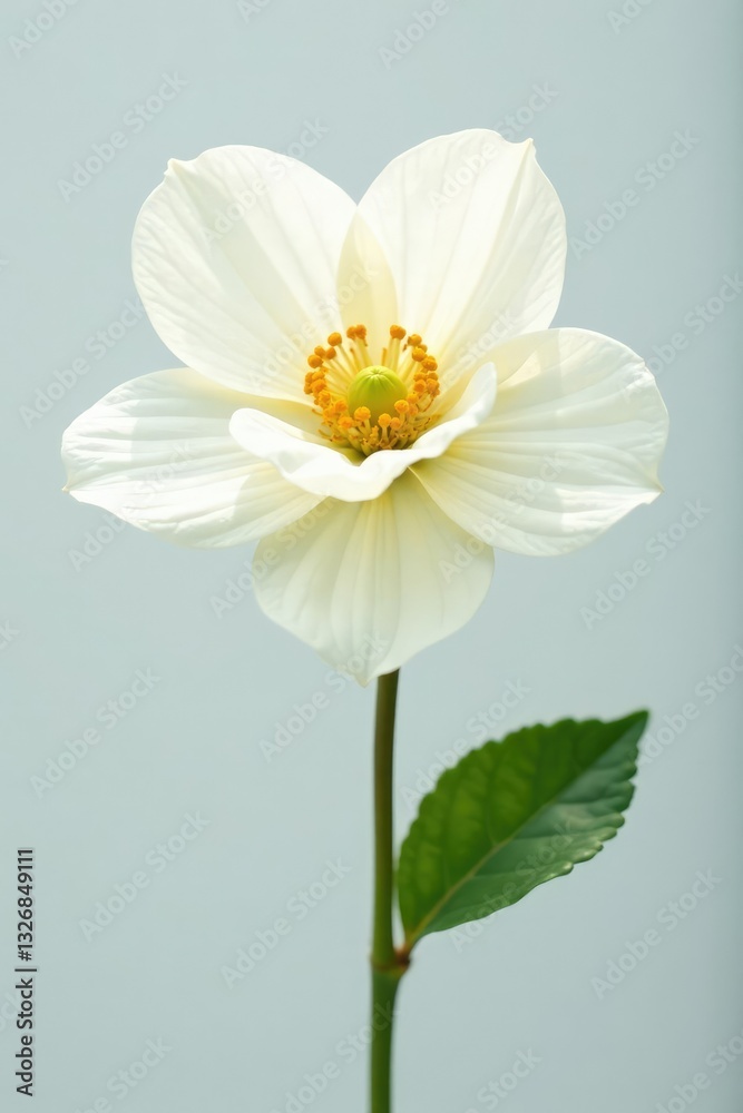Obraz premium Softly lit and illuminated white flower on white background, still life, illuminations, white flower