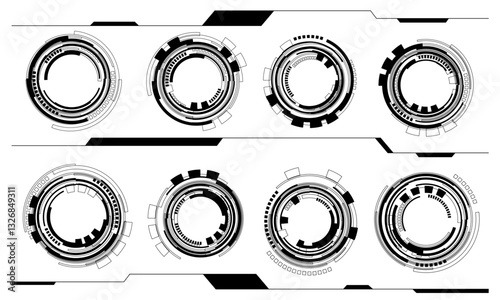 Set of sci fi black circle user interface elements technology futuristic design modern creative on white background vector