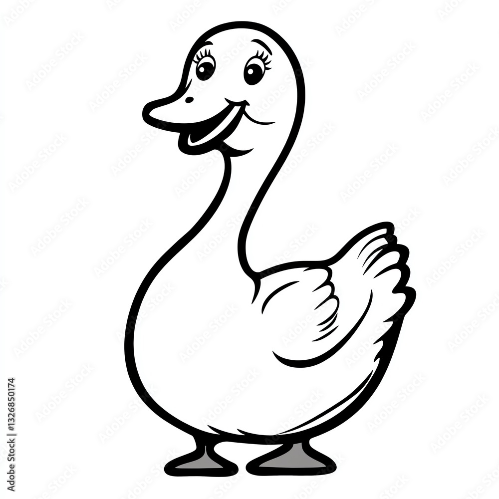 Obraz premium A Cheerful Goose Illustration,Smiling Brightly Against a White Background. A Simple, Happy Design.