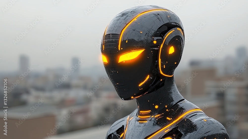 Fototapeta premium Robot cityscape overlooking futuristic city