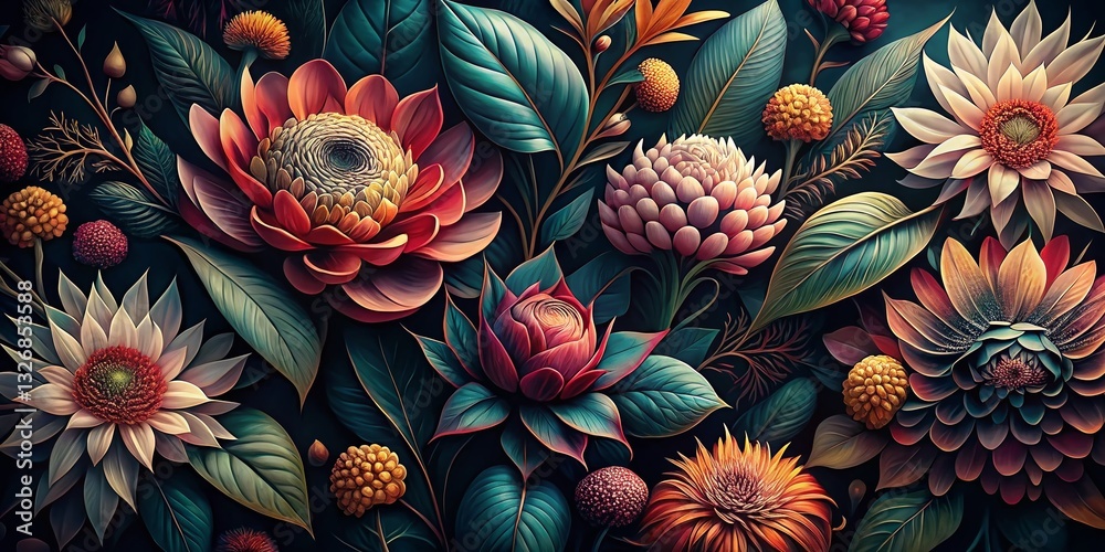 custom made wallpaper toronto digitalExotic Dark Floral Silhouette: High-Resolution Stock Photo of Intricate Botanical Design