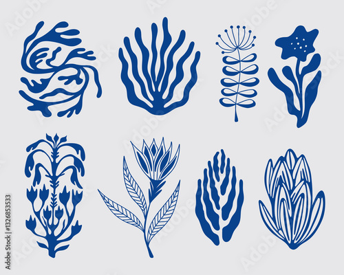 Plant branch leaf collection set bundle silhouette vector illustration asset element nature, plant, flower, tropical leaves editable