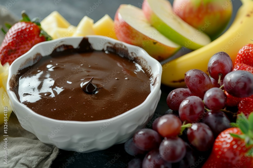Fresh fruits with rich chocolate dip. Neural network AI generated Fresh fruits with rich chocolate dip. Neural network AI generated