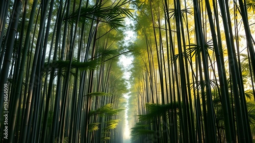 Bamboo Forest Tunnel with Sunlight Filtering Through