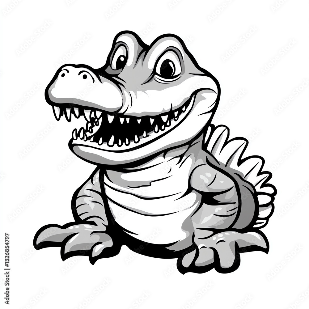 Obraz premium A Cheerful Crocodile Cartoon,Smiling Wide with Sharp Teeth,Joyful Expression Against White Background