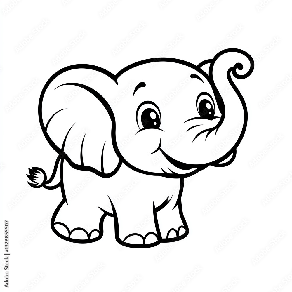 Naklejka premium A Joyful Baby Elephant Illustration,Smiling Cheerfully Against a White Background