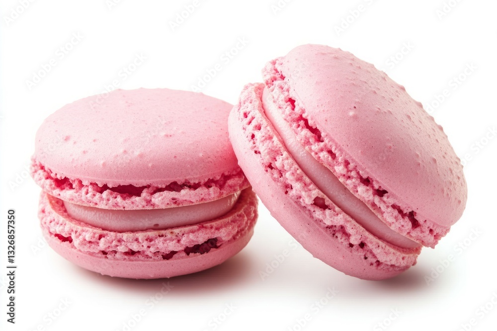 Few pink macarons on solid white background. Neural network AI generated Few pink macarons on solid white background. Neural network AI generated