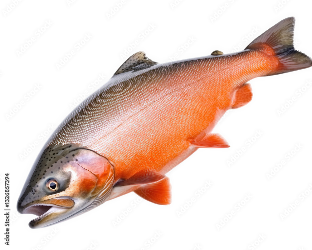 Fresh salmon fish with vibrant orange flesh and silver skin, perfect for culinary dishes Fresh salmon fish with vibrant orange flesh and silver skin, perfect for culinary dishes