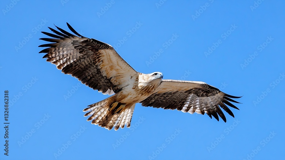 Obraz premium Majestic hawk soaring through a clear blue sky capturing the essence of freedom and nature : Generative AI