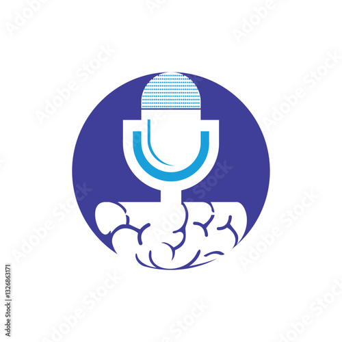 Brain podcast logo design. Broadcast entertainment business logo template vector illustration.