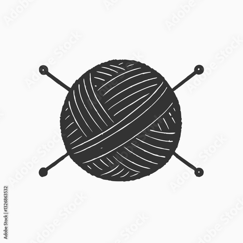 Balls of wool for knitting and knitting needles. Ball of yarn continuous line sign. Round skein of knitting thread isolated on white background.