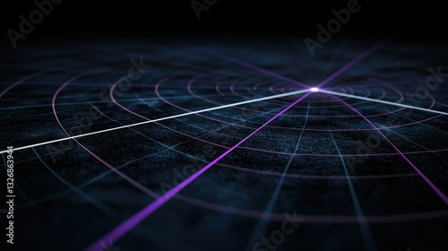 Abstract digital radar network, central light beam, dark background