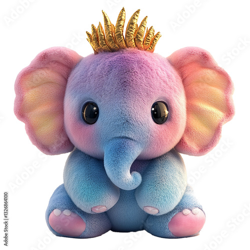 A minimalist-designed plush elephant, featuring smooth pastel textures and a simple sugarcane-shaped crown, modern and elegant.