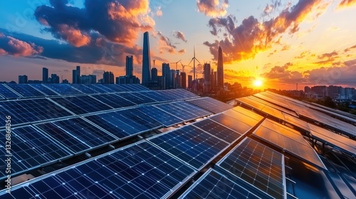 Futuristic urban solar grids a sunset engineering view