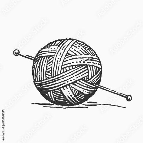 Balls of wool for knitting and knitting needles Sketch vintage vector illustration
