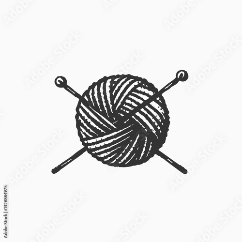Balls of wool for knitting and knitting needles Sketch vintage vector illustration

