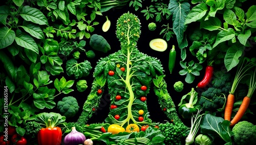 Mystical human silhouette crafted from lush greenery