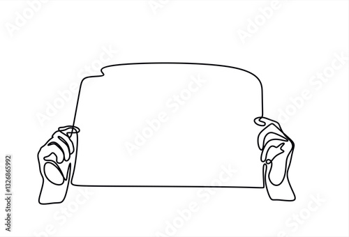 Continuous one line drawing hands holding different objects concept. Single line draw design vector graphic illustration.
