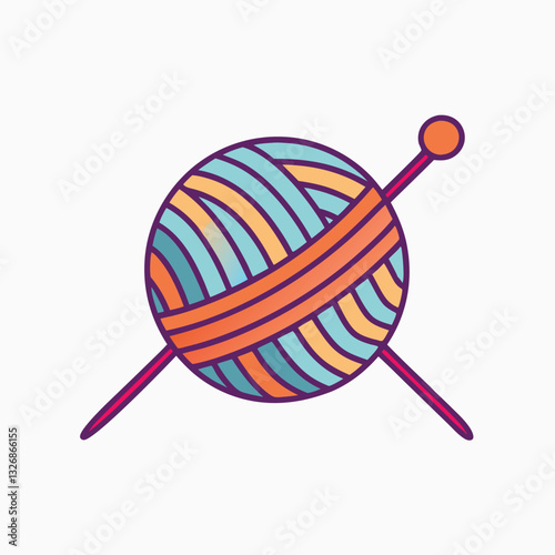 Skein of thread for knitting and knitting needles. Pink clew ball of thread. Ball of yarn and needles in doodle style isolated on white background.