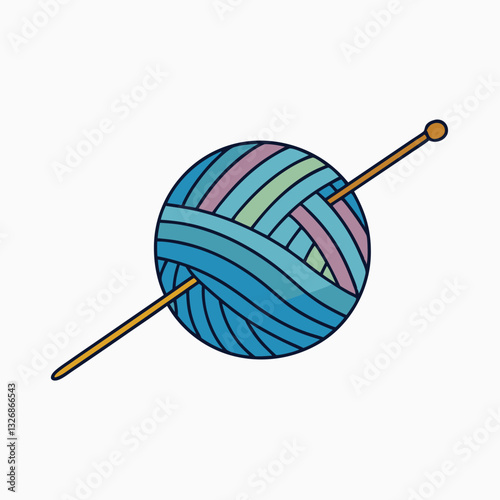 Skein of thread for knitting and knitting needles. Pink clew ball of thread. Ball of yarn and needles in doodle style isolated on white background.