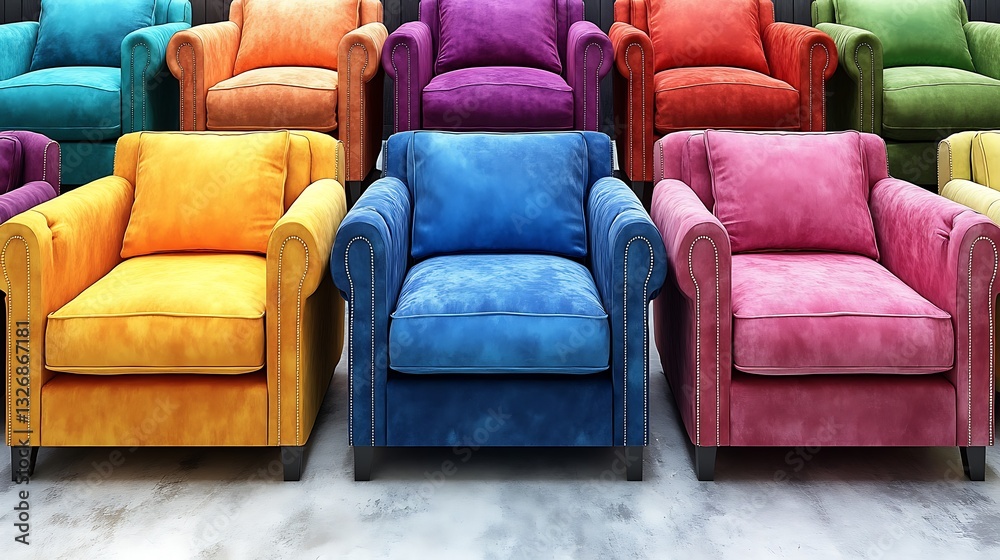 Obraz premium Colorful armchairs showroom floor display