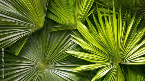 Tropical palm leaf patterns in emerald green and lime plain background