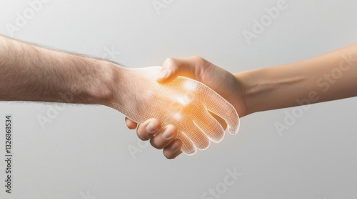 Glowing Hands in Handshake Symbolizing Unity and Collaboration