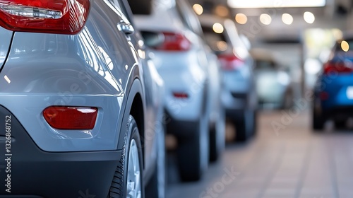 Modern showroom filled with shiny vehicles showcasing lined cars ready for sale in an auto dealership environment : Generative AI photo