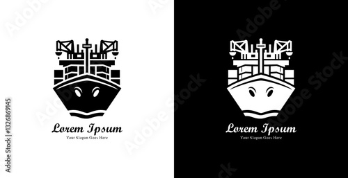 cargo ship logo design with front view and modern style