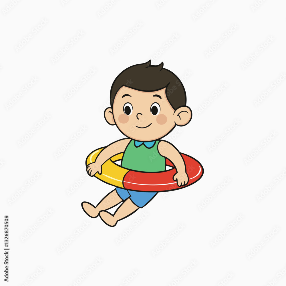 Cheerful Boy Waving While Swimming in an Inflatable Ring. Child Floating with a Swim Tube vector icon for apps and websites Cheerful Boy Waving While Swimming in an Inflatable Ring. Child Floating with a Swim Tube vector icon for apps and websites