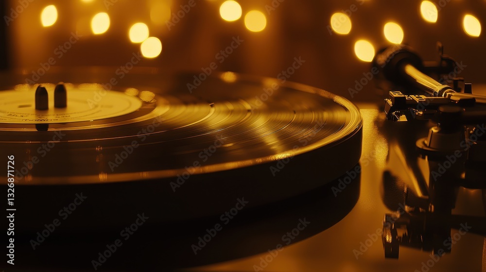 Obraz premium Elegant Vinyl Record Turntable with Soft Glowing Background Lights