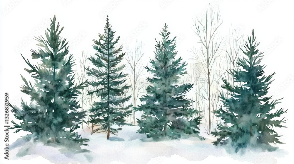 Obraz premium Festive postcard design showcasing a serene Christmas scene with snowy woods.