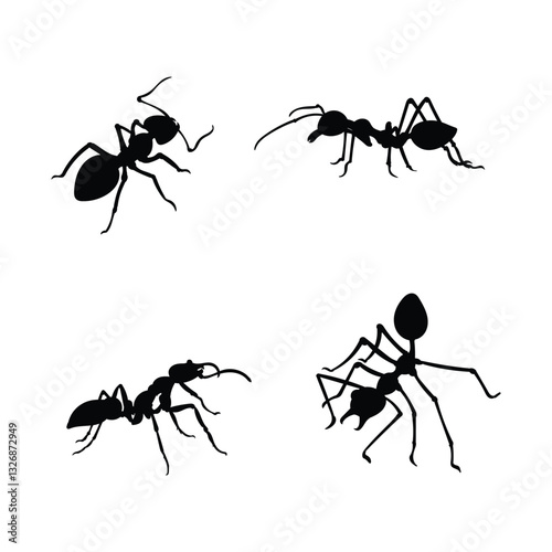 silhouette illustration of four ants