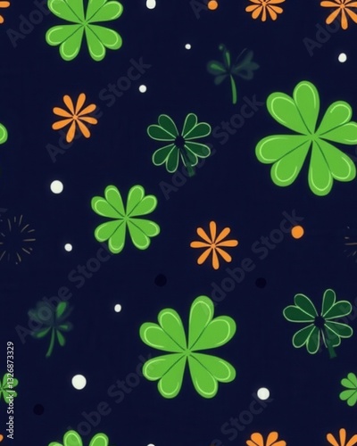 Festive pattern of green shamrocks and stars creating a whimsical design for st. patrick's day celebrations