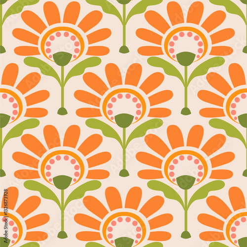 Retro floral pattern motif seamless repeat.Decorative botanical background.