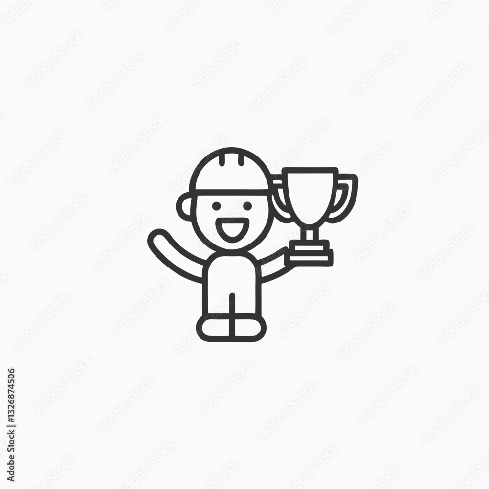 Happy Young Football Player in a Green Uniform Holding a Victory Cup. minimalist head logo, Icon, element. Vector illustration Happy Young Football Player in a Green Uniform Holding a Victory Cup. minimalist head logo, Icon, element. Vector illustration