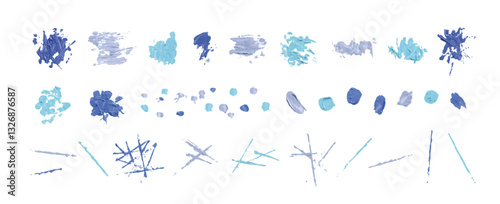 爽やかな色の絵の具の塗り　立体的で抽象的な装飾イラストセット　ペンキ　ペイント　顔料　塗料　厚塗り