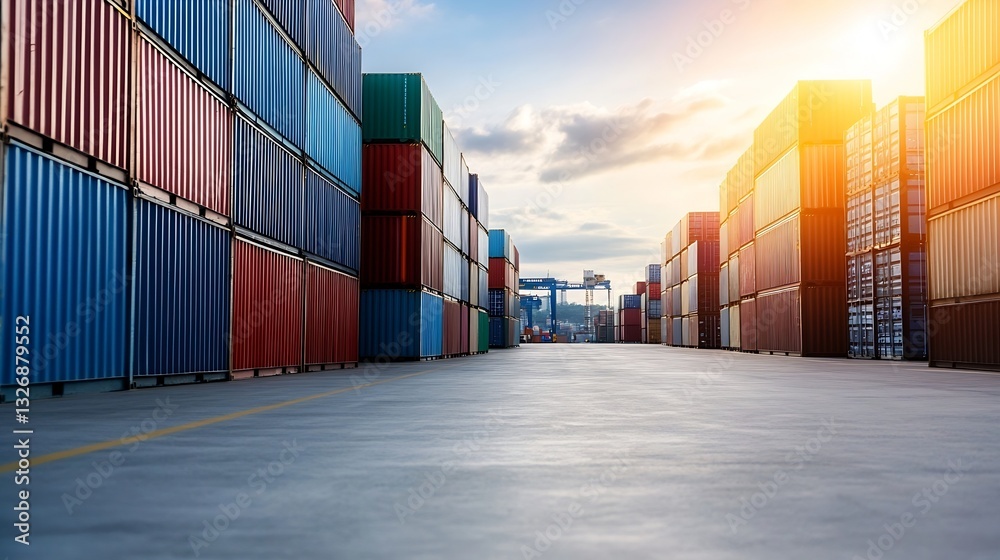 custom made wallpaper toronto digitalCargo shipping containers stacked in a vibrant cargo yard against a sunset skyline : Generative AI
