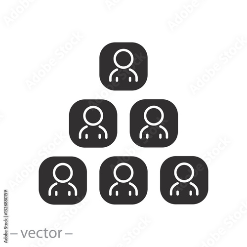 organizational structure teamwork, hierarchy icon, organization chart, concept leadership company, flat vector illustration