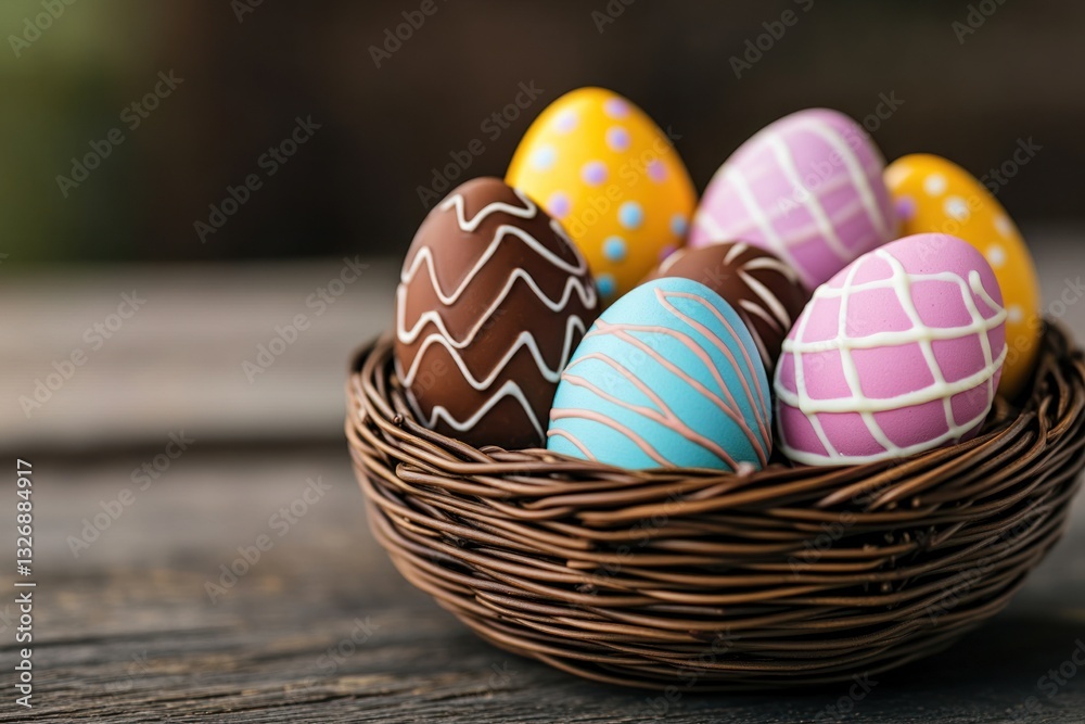 Easter Picnic in the Park with Chocolate and Painted Eggs Easter Picnic in the Park with Chocolate and Painted Eggs