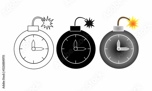 collection of time bomb vector icons in outline, solid, and gradient styles. Perfect for game assets, warnings, countdowns, security, and explosive-themed