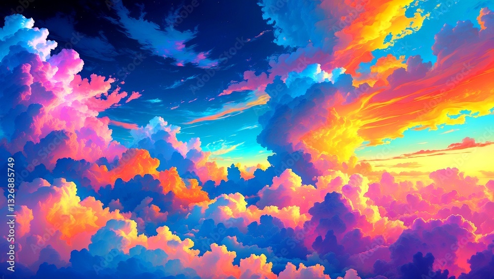 Vibrant abstract cloudscape in surreal digital sky Vibrant abstract cloudscape in surreal digital sky