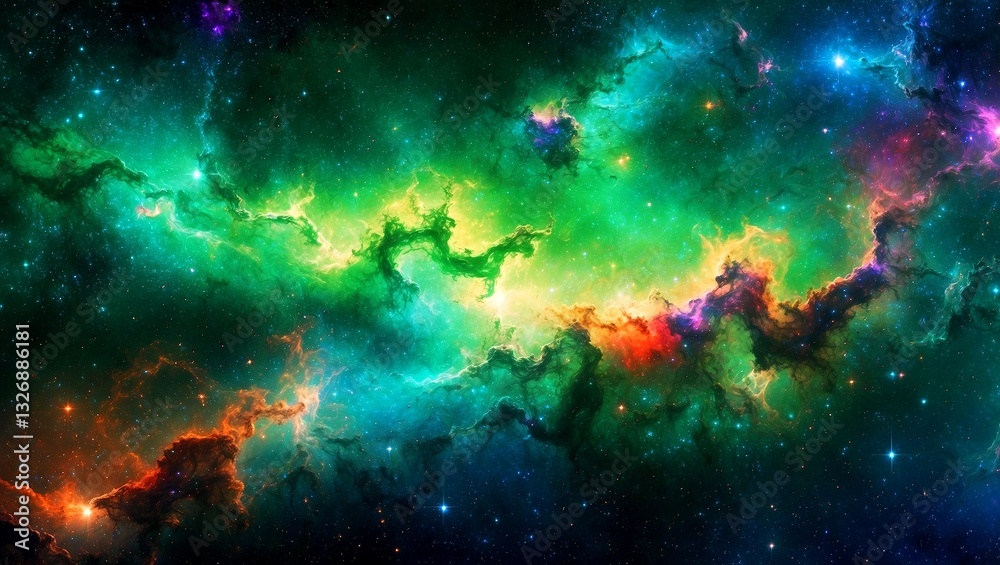 Naklejka premium Vibrant abstract green galaxy in cosmic space backdrop