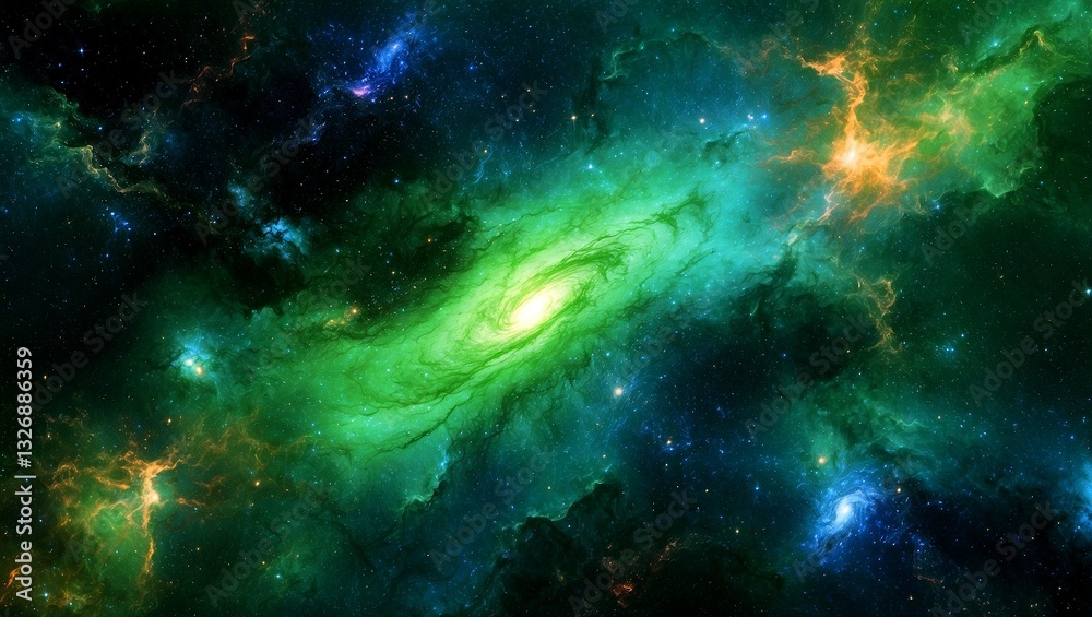 Fototapeta premium Vibrant abstract green galaxy in cosmic space background