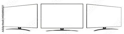 Realistic blank flat screen. TV mockup from angled views