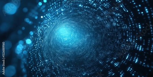 Digital tunnel effect creating big data flow with binary code numbers
